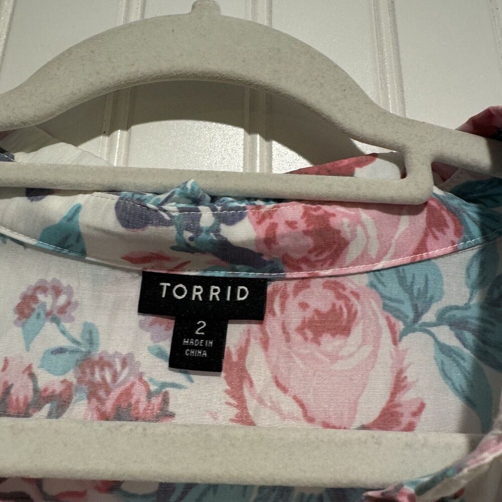 Torrid Babydoll Poplin Button Front Shirt Flowy Floral Summery Sleeveless 2X - Picture 5 of 7